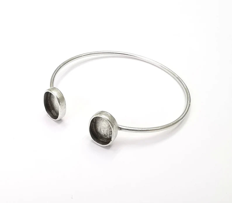 Silver Oval Bracelet Blanks Resin Cuff Dry Bezel Cabochon Base Adjustable Antique Silver Plated Brass (11x8mm Blanks) G26513