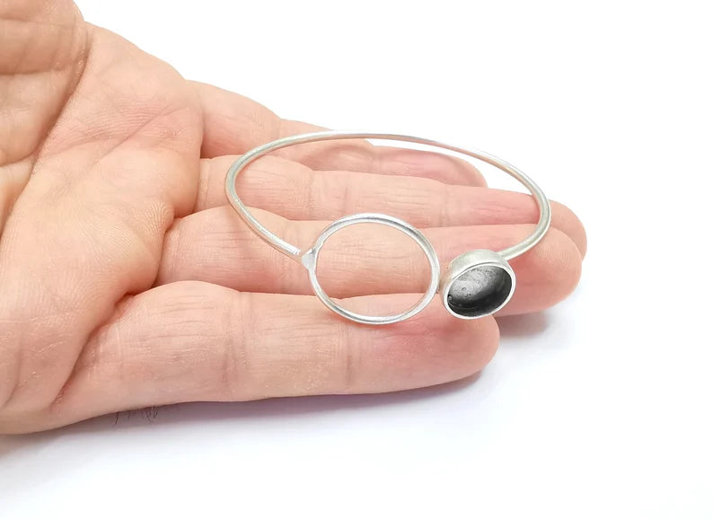 Circle Bracelet Blank Resin Cuff Dry Bezel Cabochon Base Adjustable Antique Silver Plated Brass (10mm Blank) G26749