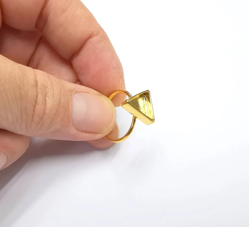 Shiny Gold Triangle Ring Bezels Ring Settings Resin Ring Backs Cabochon Mounting Gold Plated Brass Adjustable Ring Base (10mm blank) G26523