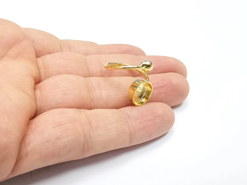 Shiny Gold Ball Head Ring Bezels Ring Settings Resin Ring Backs Cabochon Mounting Gold Plated Brass Adjustable Ring Base (10mm blank) G26524