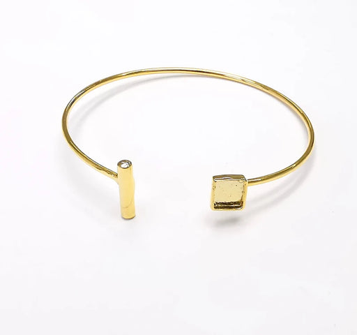 Shiny Gold Square Bracelet Blanks, Cuff Bezels Cabochon Bases Resin Mountings, Cuff Frame, Adjustable Gold Plated Brass (6mm bezel) G26526