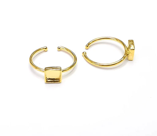 Shiny Gold Square Ring Bezels Ring Settings Resin Ring Backs Cabochon Mounting Gold Plated Brass Adjustable Ring Base (6mm blank) G26527
