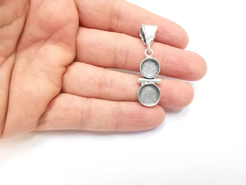 Silver Plated Pendant Base Setting Bezel Blank Antique Silver Plated Brass Pendant (11mm and 10mm bezel) G26762