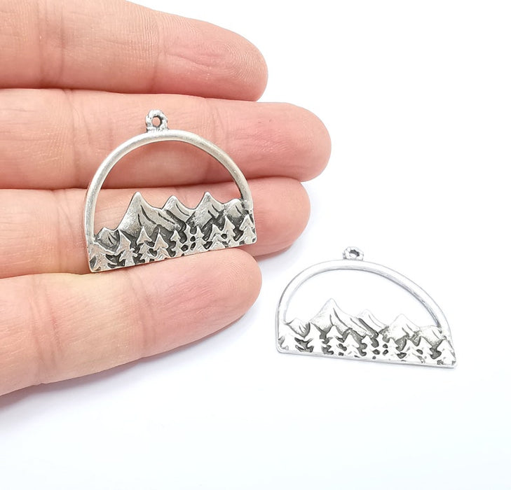 Mountain Pendant Landscape Rock Forest Pendant Clif Charms Antique Silver Plated Pendant (35x28mm) G26768