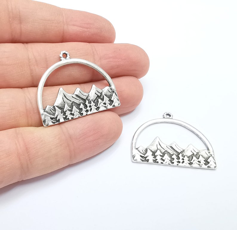 Mountain Pendant Landscape Rock Forest Pendant Clif Charms Antique Silver Plated Pendant (35x28mm) G26768