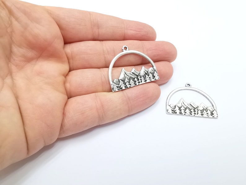 Mountain Pendant Landscape Rock Forest Pendant Clif Charms Antique Silver Plated Pendant (35x28mm) G26768