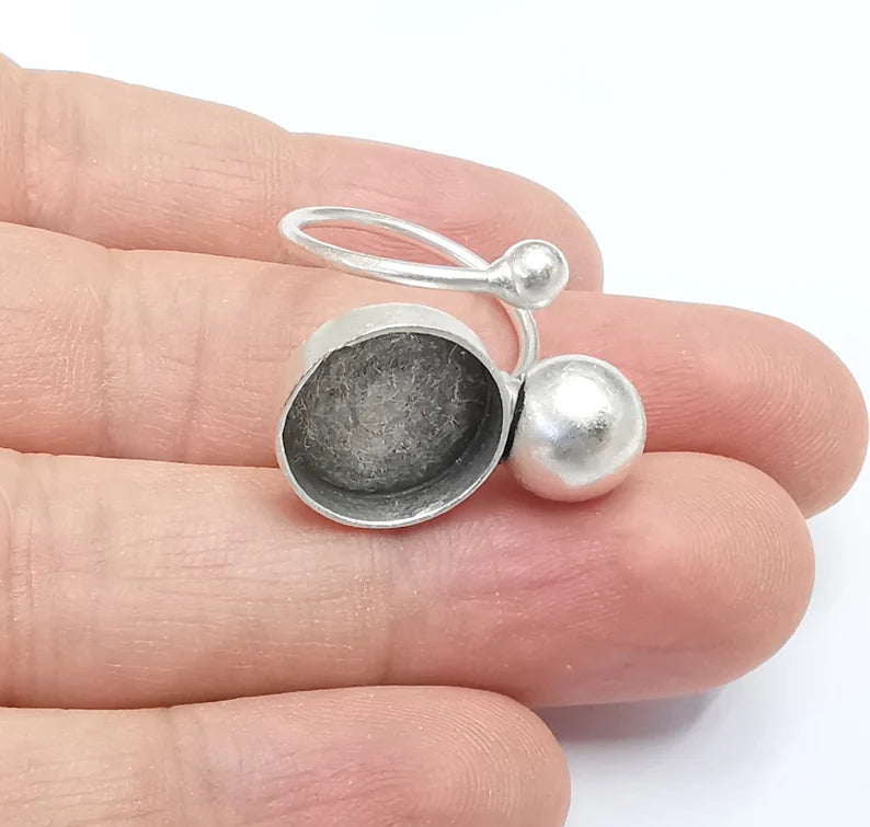 Silver Ball Head Ring Blanks Settings, Cabochon Mounting, Adjustable Resin Ring Base Bezels, Antique Silver Plated Brass (14mm) G26757