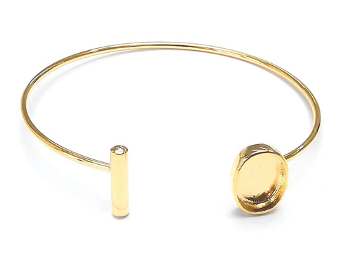 Rod Oval Bracelet Blanks, Cuff Bezels Cabochon Bases Resin Mountings, Cuff Frame, Adjustable Shiny Gold Plated Brass (13x10mm bezel) G26545