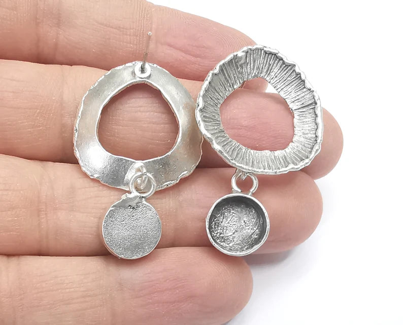 1 Pairs Brushed Silver Dangle Earring Set Base Wire Antique Silver Plated Brass Earring Base (41mm) G26772