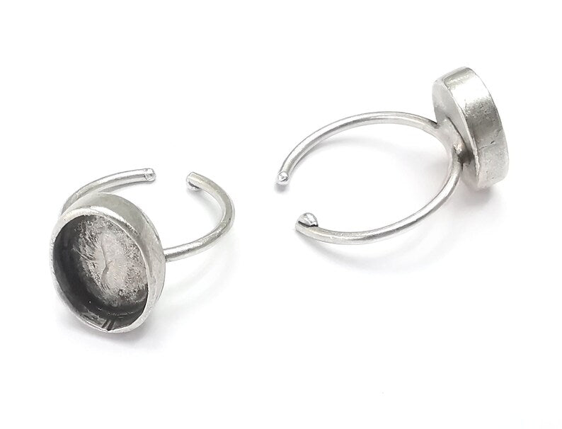 Oval Silver Ring Setting Cabochon Mounting Adjustable Ring Base Bezel Antique Silver Plated Brass (14x10mm) G26775