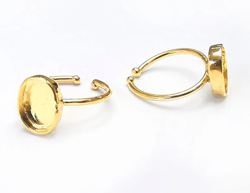 Oval Shiny Gold Ring Bezels Ring Settings Resin Ring Backs Cabochon Mounting Gold Plated Brass Adjustable Ring Base (11x8mm blank) G26549