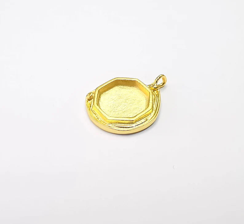 Octagon Pendant Blank Gold Plated Pendant (28x21mm) (16mm Blank Size) G26779