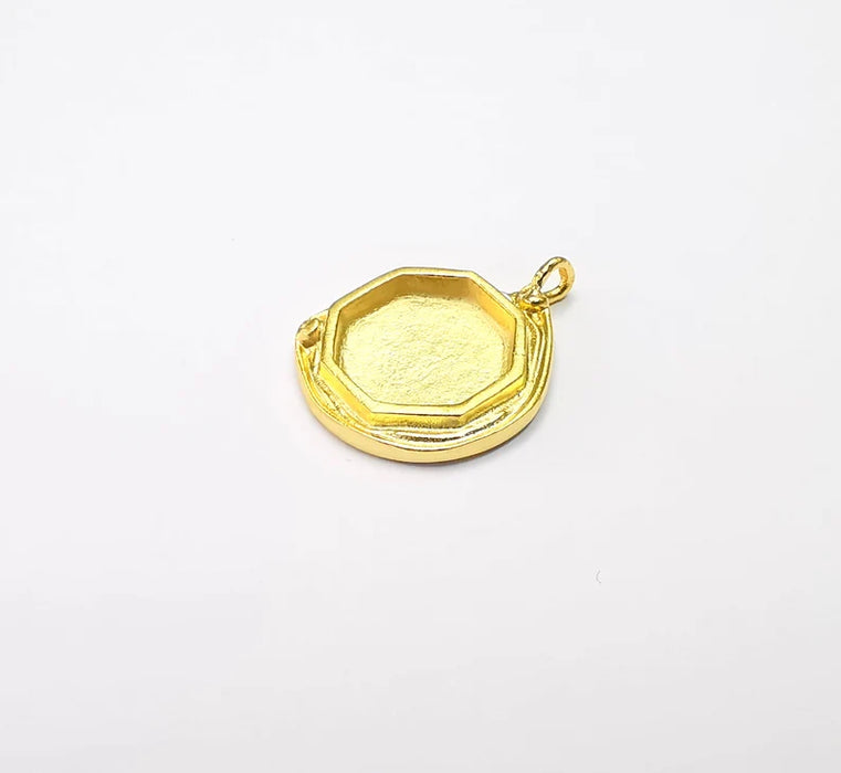 Octagon Pendant Blank Gold Plated Pendant (28x21mm) (16mm Blank Size) G26779