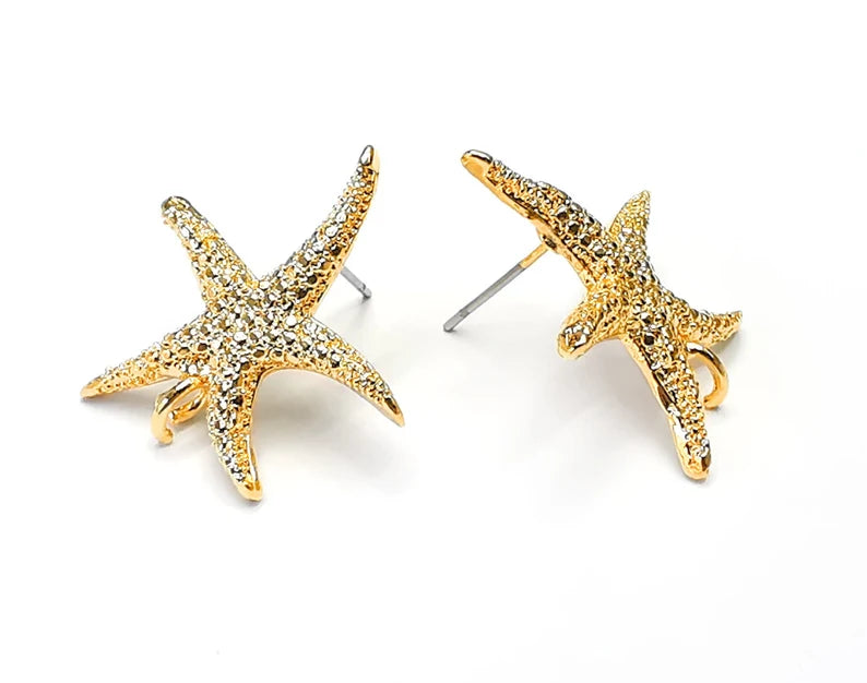 1 Pair Starfish gold earring base wire Shiny Gold plated brass earring base (24x24mm) G26550