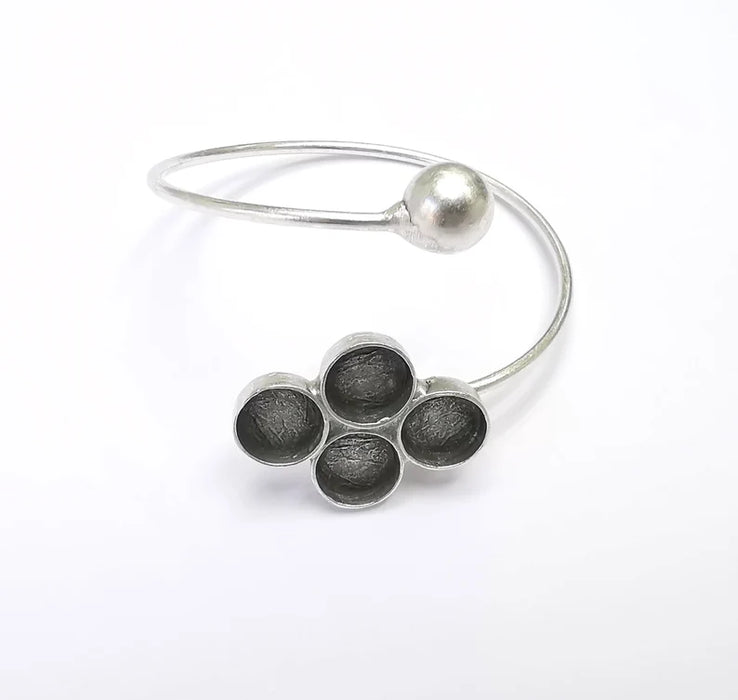 Silver Ball Head Bracelet Brass Cuff Blank Bezel Cabochon Base Adjustable Antique Silver (10mm blanks) G26791