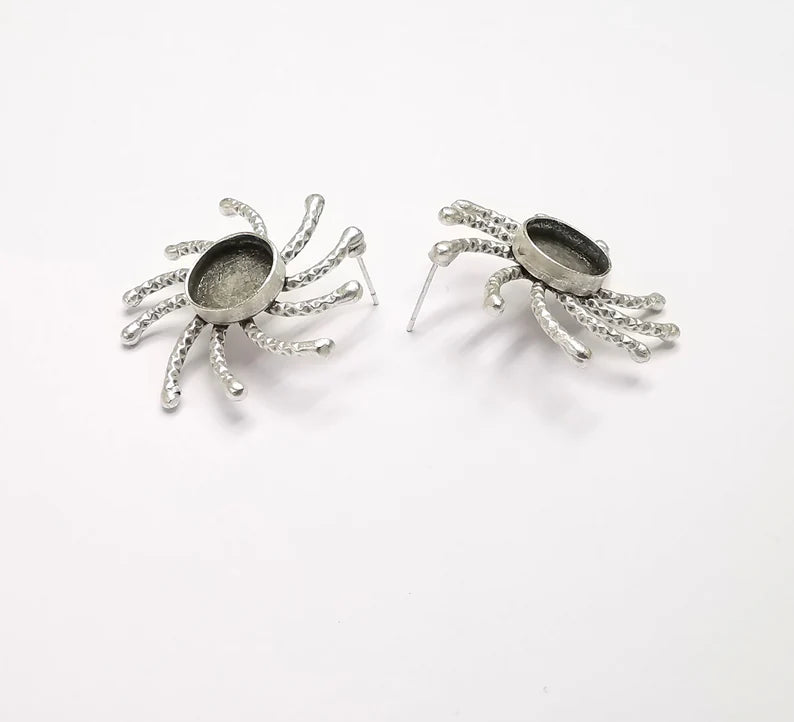 Brushed Silver Sun Earring Set Base Wire Antique Silver Plated Brass Earring Base (12mm Blank) G26797