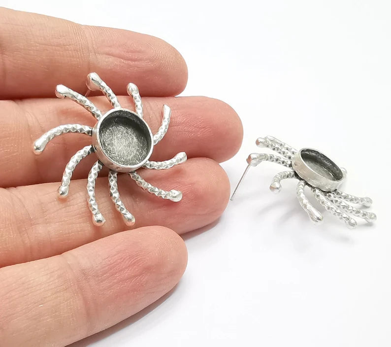 Brushed Silver Sun Earring Set Base Wire Antique Silver Plated Brass Earring Base (12mm Blank) G26797