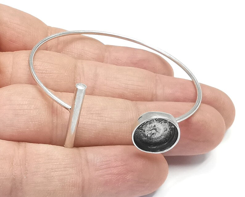 Rod Bracelet Blank Resin Cuff Dry Bezel Cabochon Base Adjustable Antique Silver Plated Brass (10mm Blank) G26554