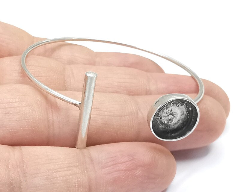 Rod Bracelet Blank Resin Cuff Dry Bezel Cabochon Base Adjustable Antique Silver Plated Brass (10mm Blank) G26554