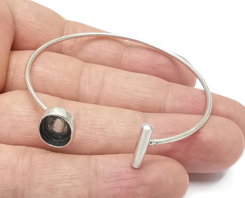 Rod Oval Bracelet Blank Resin Cuff Dry Bezel Cabochon Base Adjustable Antique Silver Plated Brass (11x8 mm Blank) G26559