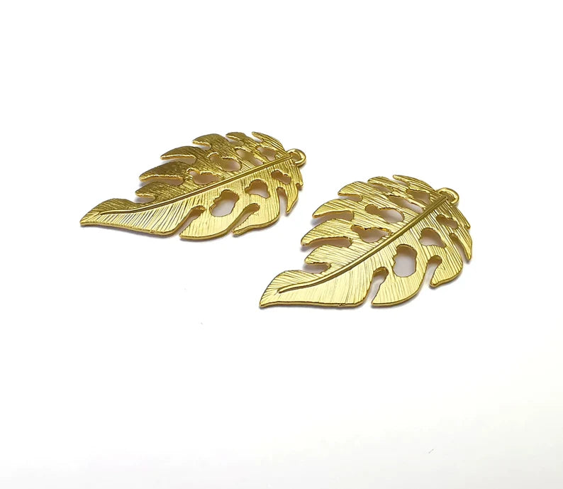 2 Monstera Leaf Charms Gold Plated Charms (44x26mm) G26563
