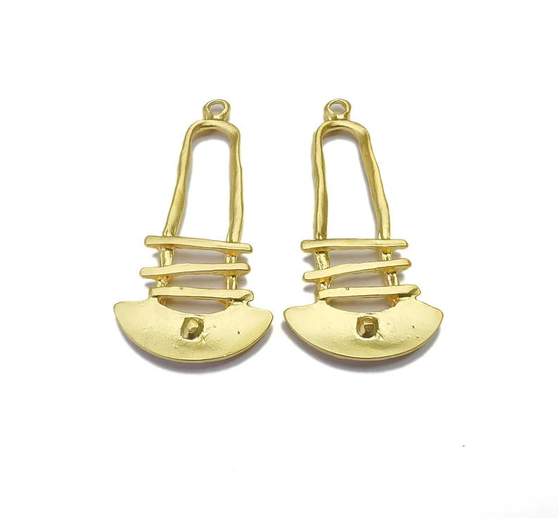 2 Ethnic Gold Charms Gold Plated Charms (53x25mm) G26569