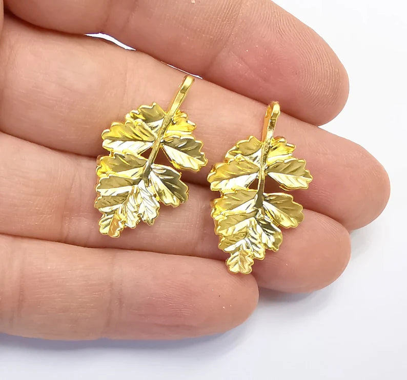 2 Leaf Charms Gold Plated Charms (32x19mm) G26573