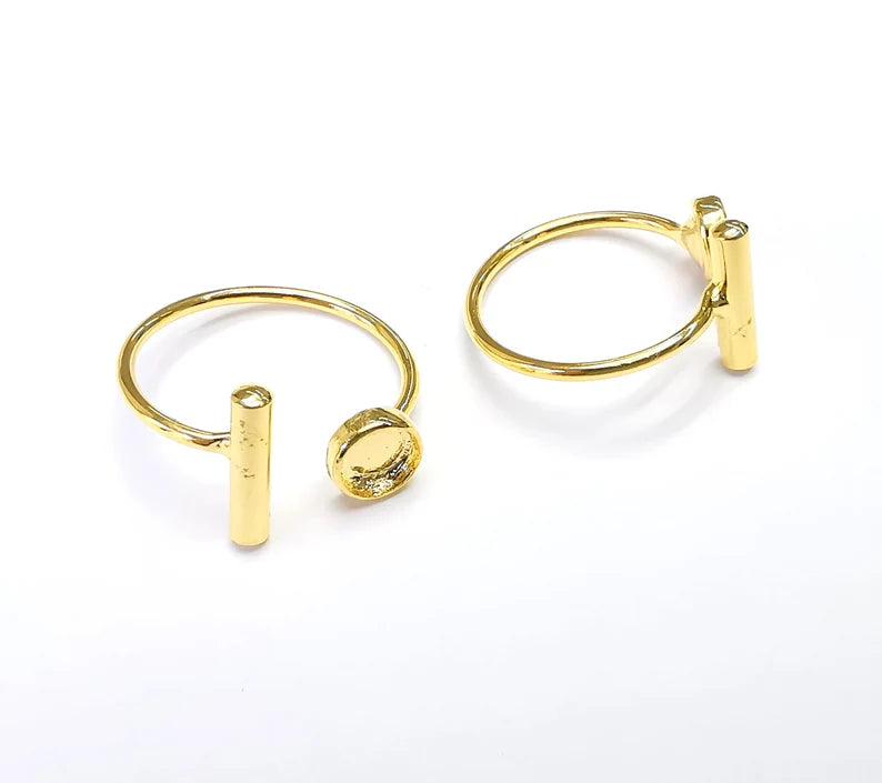 Shiny Gold Rod Ring Bezels Settings Resin Backs Cabochon Mounting Gold Plated Brass Adjustable Ring Base (6mm blank) G26577