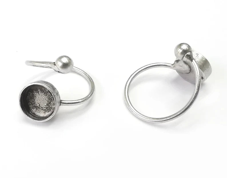 Wrap Ball Round Blank Silver Ring Setting Cabochon Mounting Adjustable Ring Base Bezel Antique Silver Plated Brass (10mm blanks) G27313