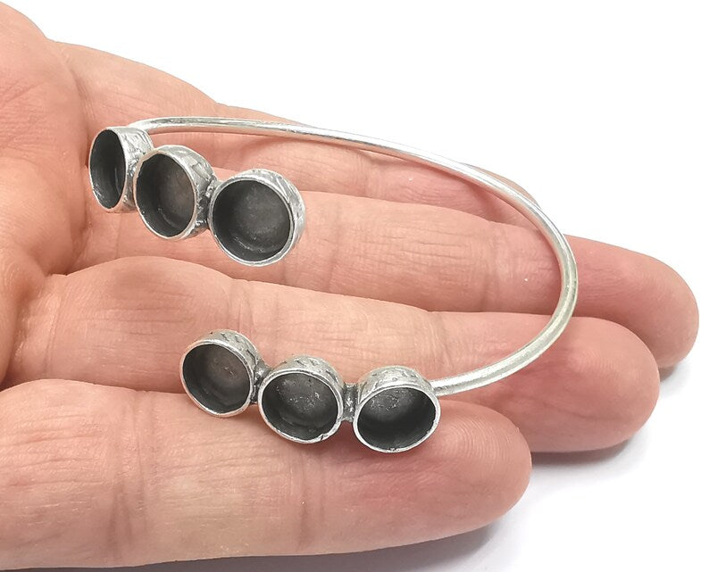 Round Silver Bracelet Brass Cuff Blank Bezel Glass Cabochon Base Adjustable Antique Silver Brass (8 mm blanks) G26809