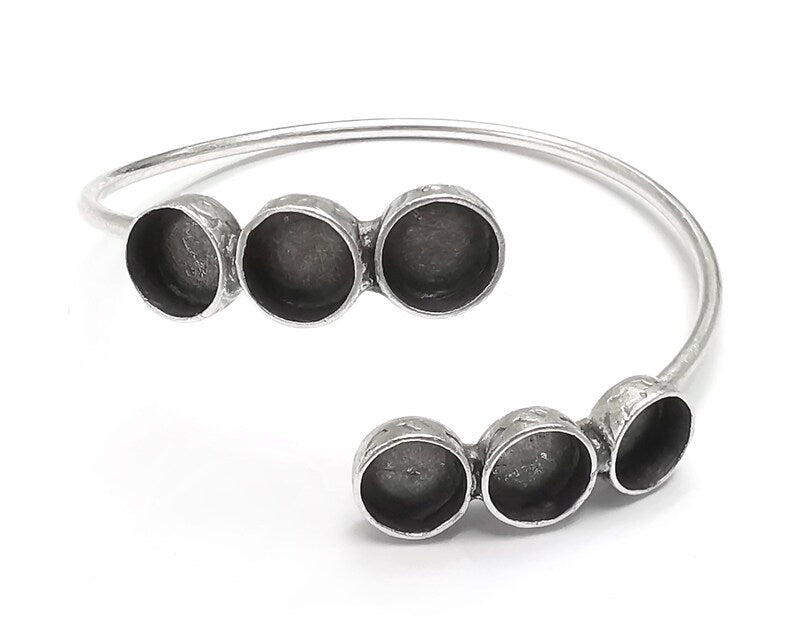 Round Silver Bracelet Brass Cuff Blank Bezel Glass Cabochon Base Adjustable Antique Silver Brass (8 mm blanks) G26809