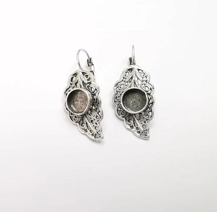 Leaf Earring Blank Base Settings Silver Resin Cabochon Inlay Blank Mountings Antique Silver Plated Brass (8mm blanks) 1 Set G26810