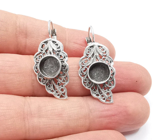 Leaf Earring Blank Base Settings Silver Resin Cabochon Inlay Blank Mountings Antique Silver Plated Brass (8mm blanks) 1 Set G26810