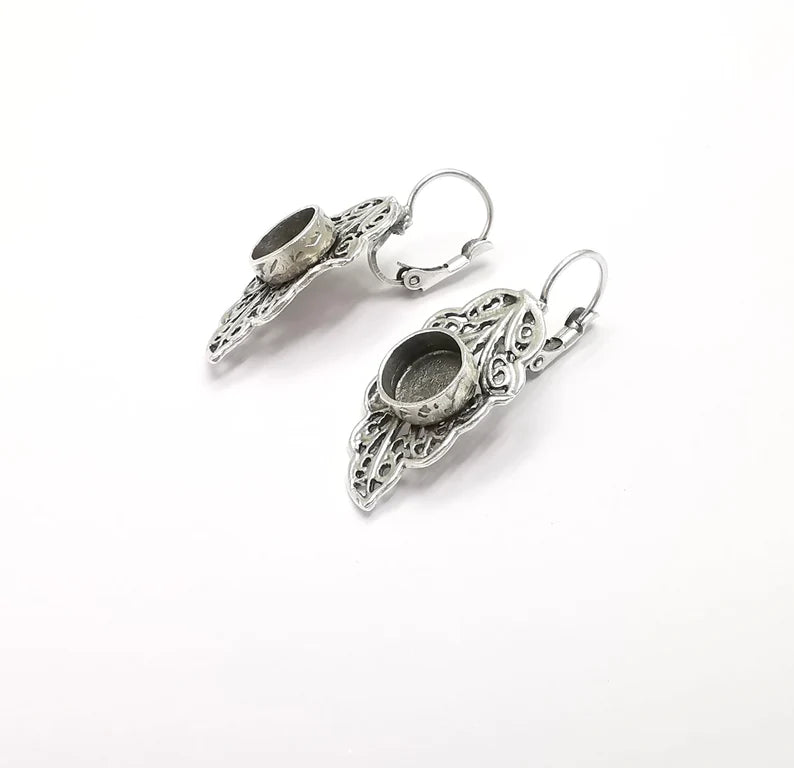 Leaf Earring Blank Base Settings Silver Resin Cabochon Inlay Blank Mountings Antique Silver Plated Brass (8mm blanks) 1 Set G26810