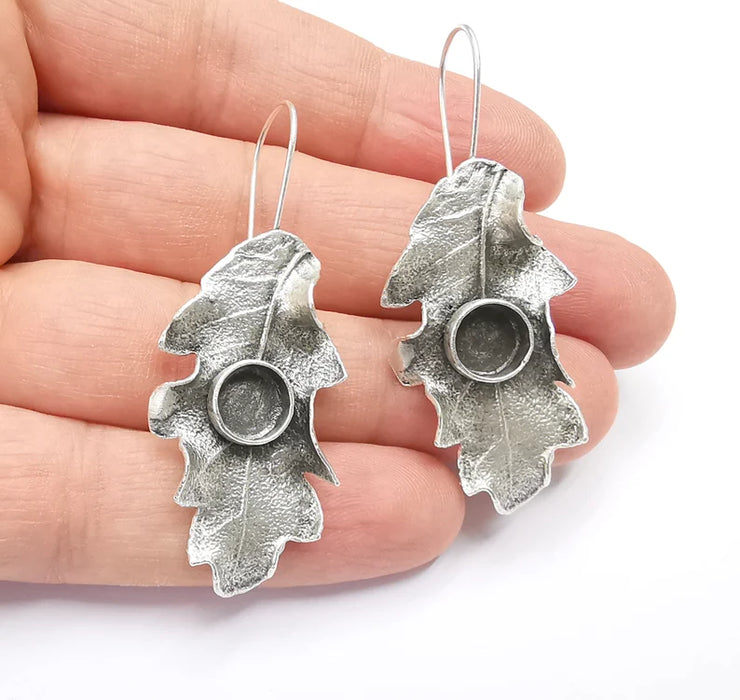 Leaf Earring Blank Base Settings Silver Resin Cabochon Inlay Blank Mountings Antique Silver Plated Brass (8mm blanks) 1 Set G26812