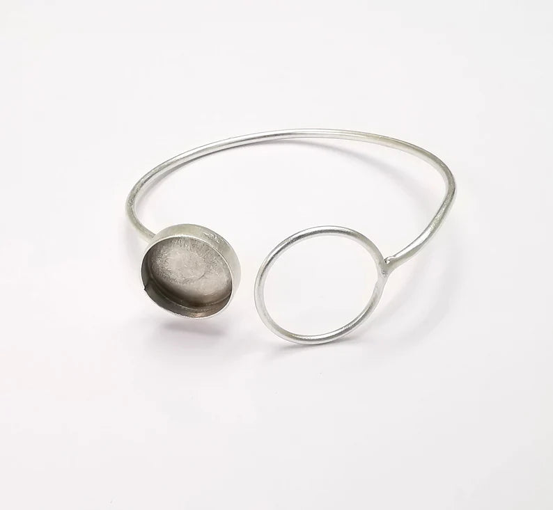 Circle Bracelet Blank Resin Cuff Dry Bezel Cabochon Base Adjustable Antique Silver Plated Brass (14mm Blank) G26818