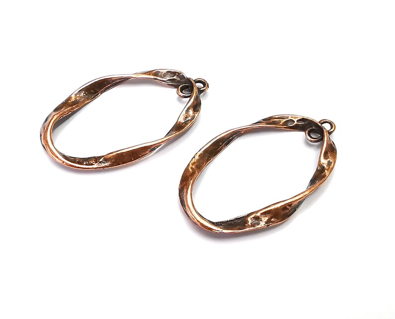 5 Oval Hammered Charms Connector Antique Copper Plated Charms (38x22mm) G26820