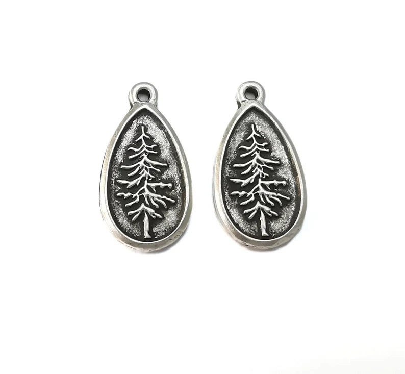 Pine Tree Charms Antique Silver Plated Charms (28x15mm) G26590