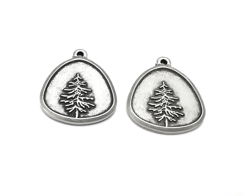 2 Pine Tree Charms Antique Silver Plated Charms (29x26mm) G26592