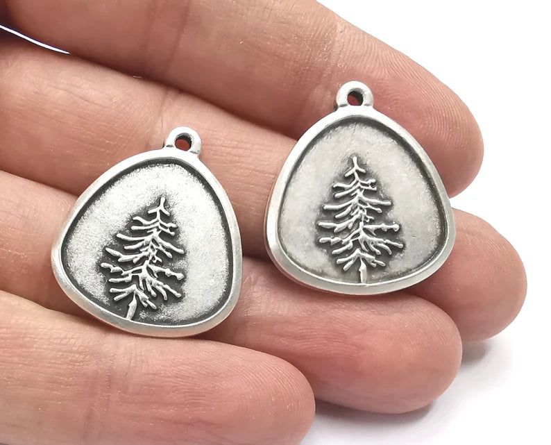 2 Pine Tree Charms Antique Silver Plated Charms (29x26mm) G26592