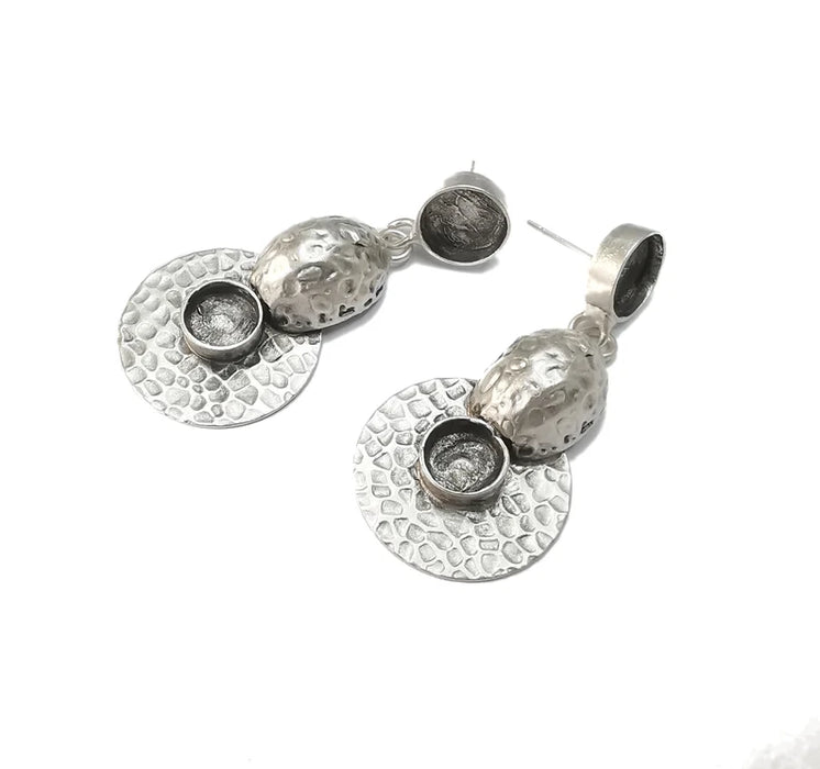 Hammered Disc Dangle Earring Set Base Antique Silver Plated Brass Earring Base (52x24mm) (10mm blanks) G26596