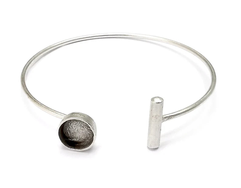 Rod Round Bracelet Blank Resin Cuff Dry Bezel Cabochon Base Adjustable Antique Silver Plated Brass (8mm Blank) G26824