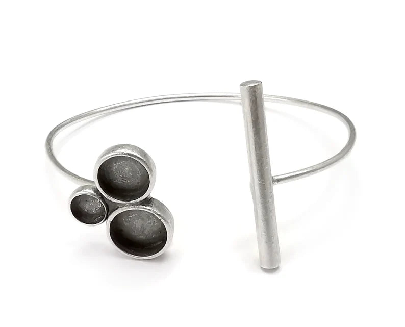 Rod Round Bracelet Blank Resin Cuff Dry Bezel Cabochon Base Adjustable Antique Silver Plated Brass (10-8-6mm Blanks) G26827