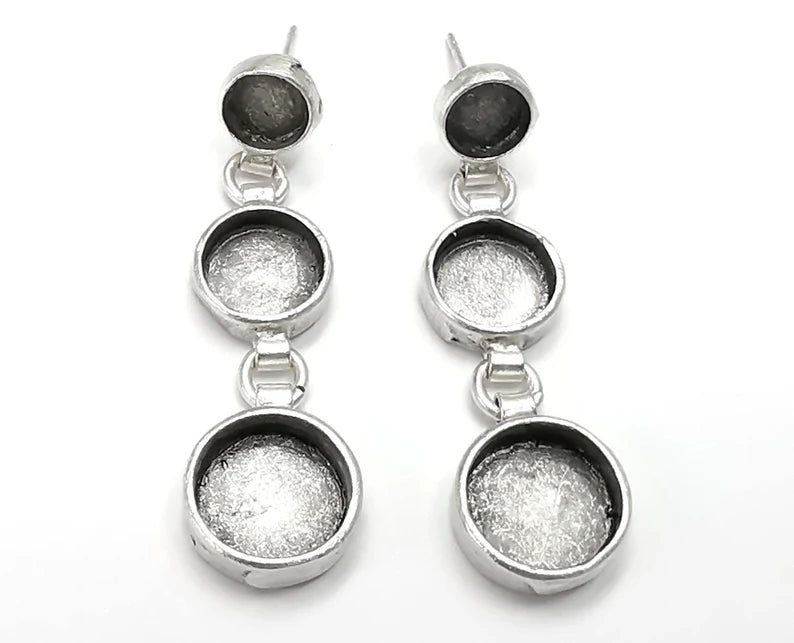 Round Dangle Earring Set Base Wire Antique Silver Plated Brass Earring Base (10-8-6mm blanks) G26829