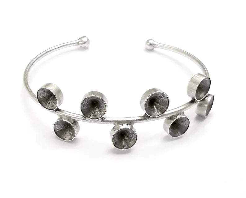 Circle Cone Blank Round Bracelet Resin Cuff Dry Bezel Cabochon Base Adjustable Antique Silver Plated Brass (8mm Blanks) G26834