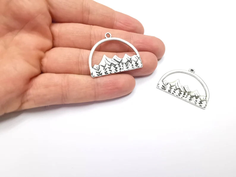 2 Mountain Landscape Forest Pendant Charms Antique Silver Plated Pendant (36x29mm) G26601