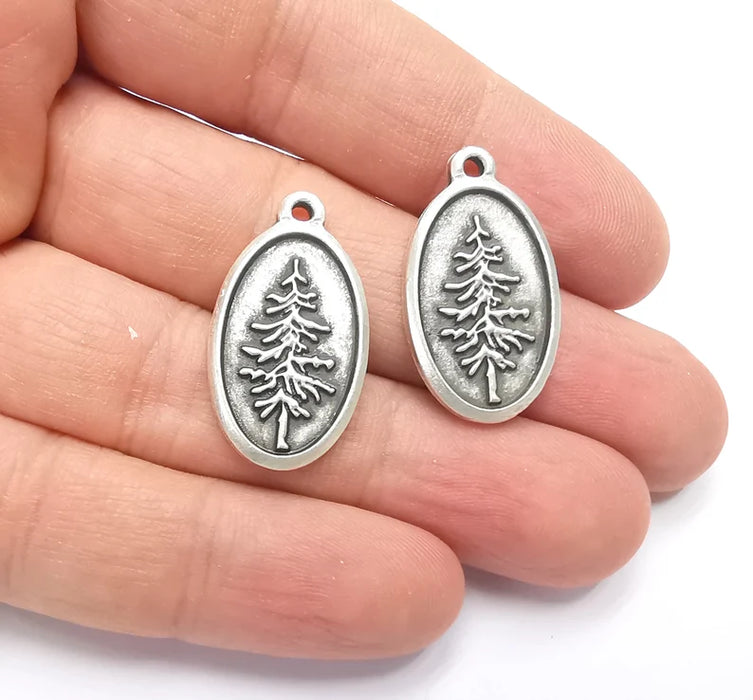 Pine Tree Charms Antique Silver Plated Charms (29x16mm) G26607