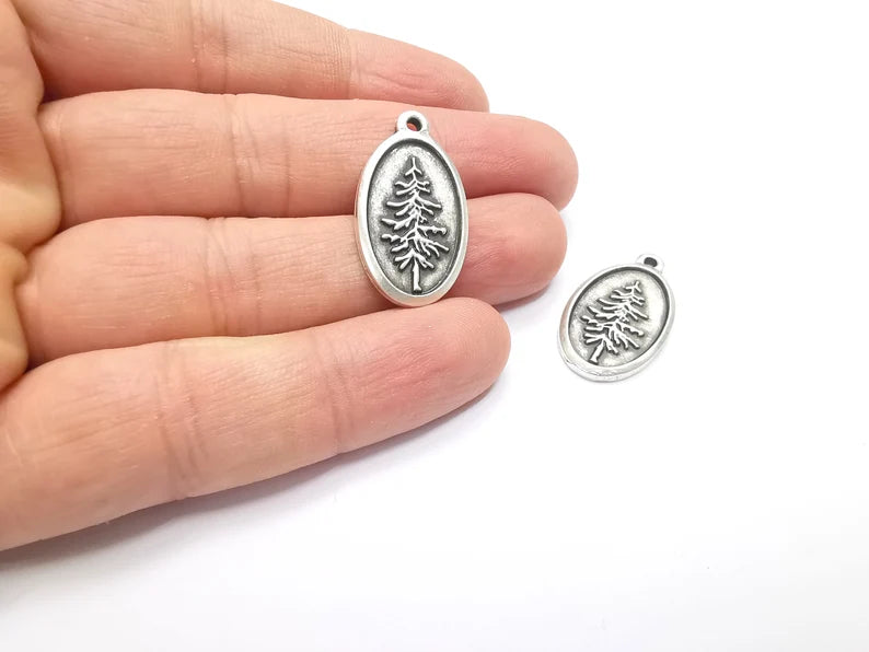 Pine Tree Charms Antique Silver Plated Charms (29x16mm) G26607