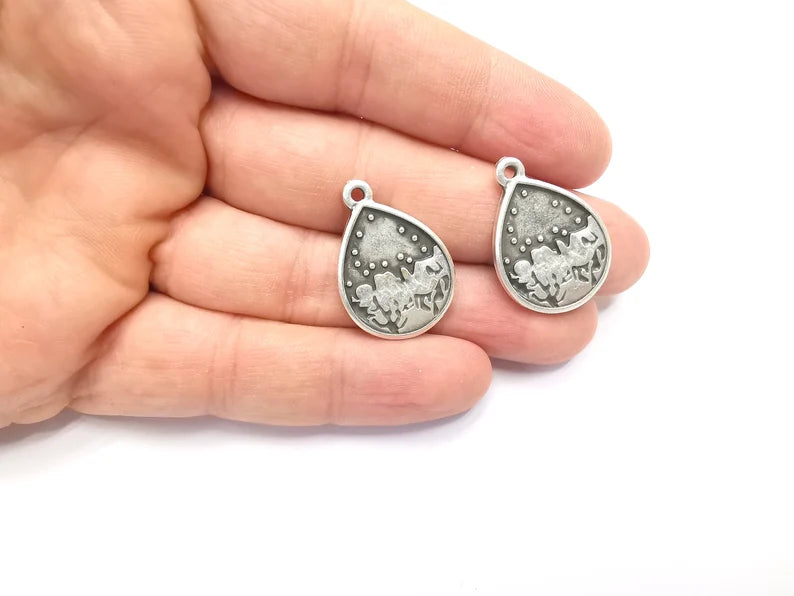 2 Winter Mountain Landscape Cactus Tree Charms Antique Silver Plated Charms (28x20mm) G26609