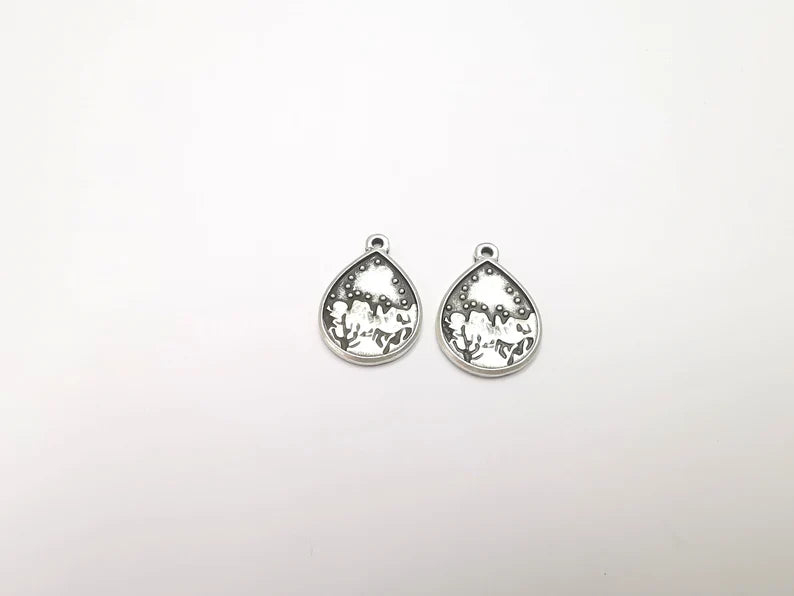 2 Winter Mountain Landscape Cactus Tree Charms Antique Silver Plated Charms (28x20mm) G26609